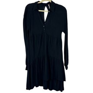 Free People Sz XS Women's Best Girl Long Sleeve Keyhole Back Tiered‎ Tunic Dress